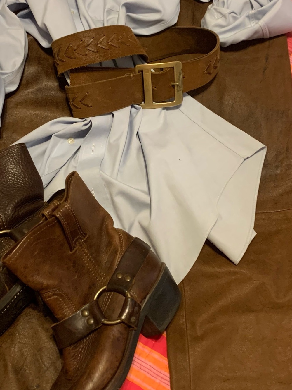 Vtg G 111 Straight leg loose fit brown  Leather trousers high waist 5 pocket 5/6